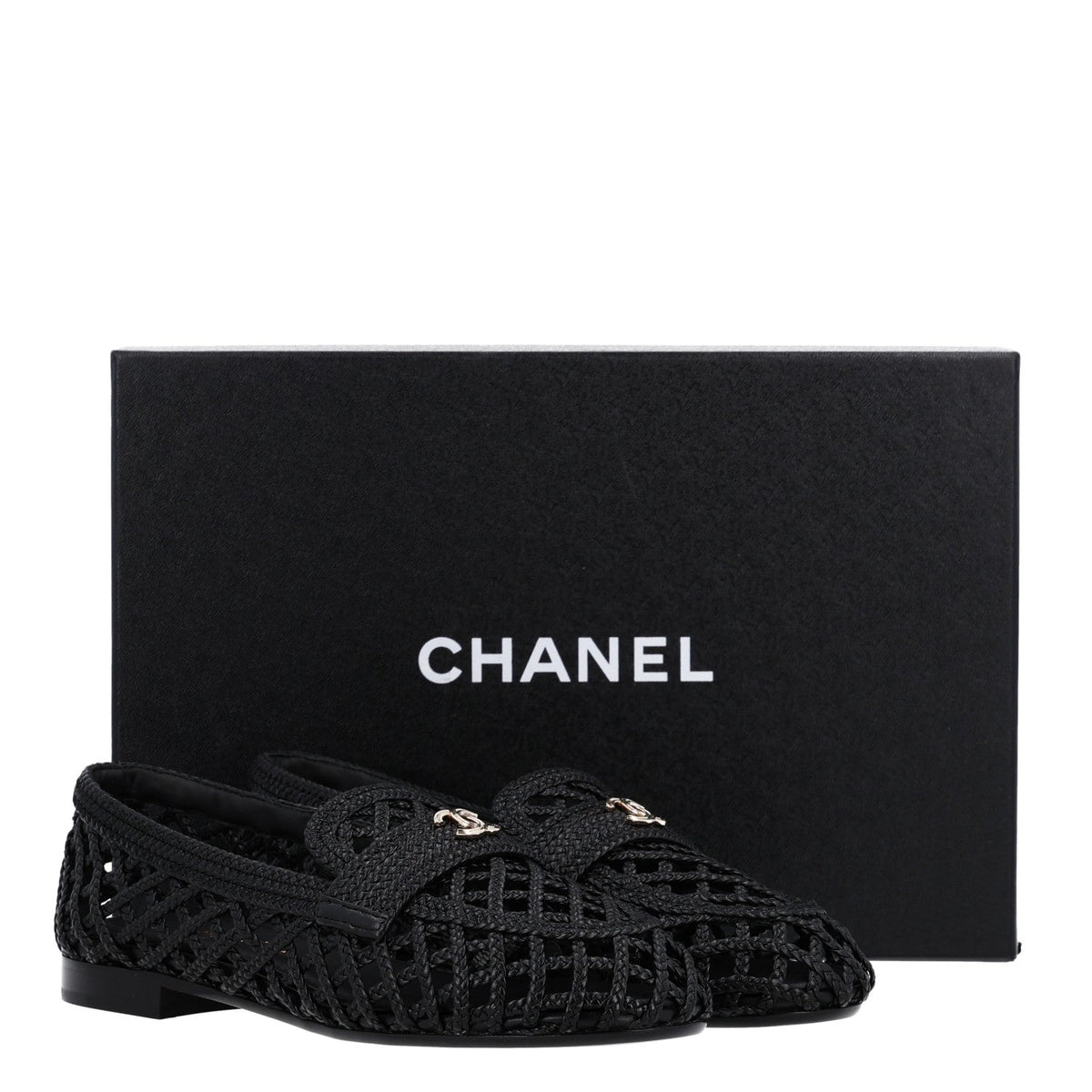 Braided Lambskin CC Mocassin Loafers 38 Black