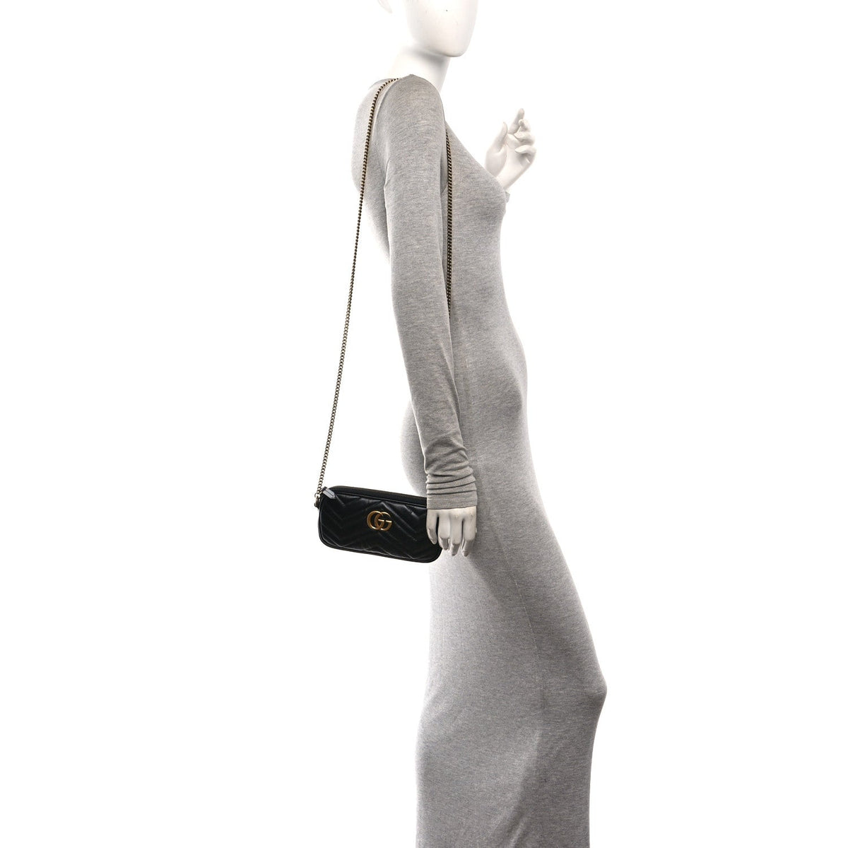 Calfskin Matelasse Mini GG Marmont Chain Crossbody Bag Black