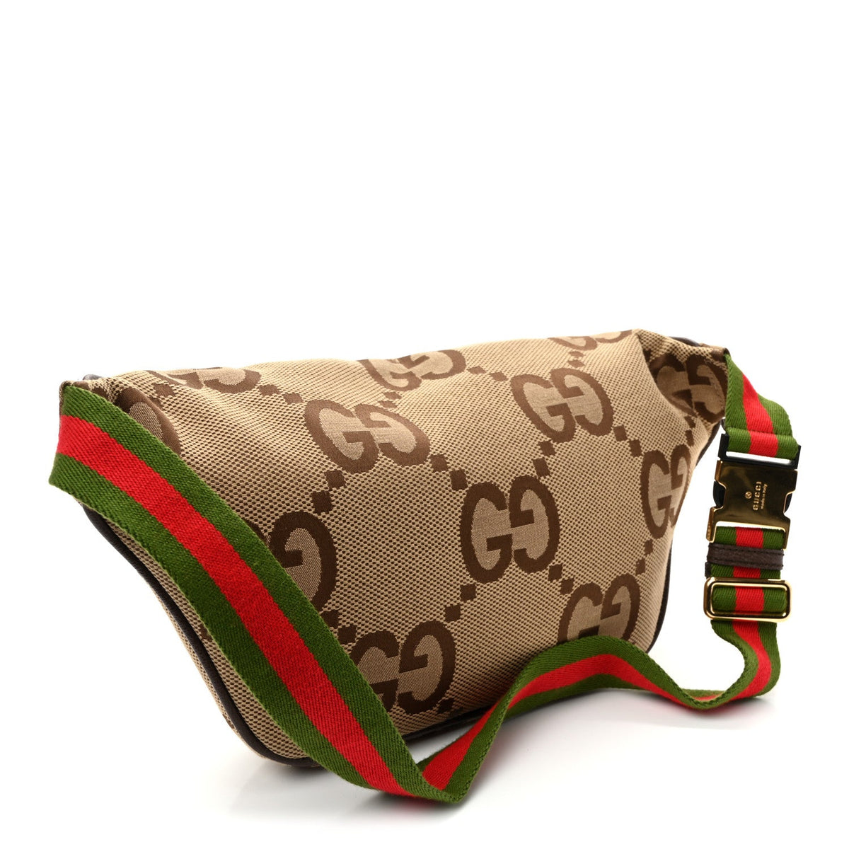 Monogram Jumbo GG Textured Dollar Calfskin Web Belt Bag Camel Ebony New Acero