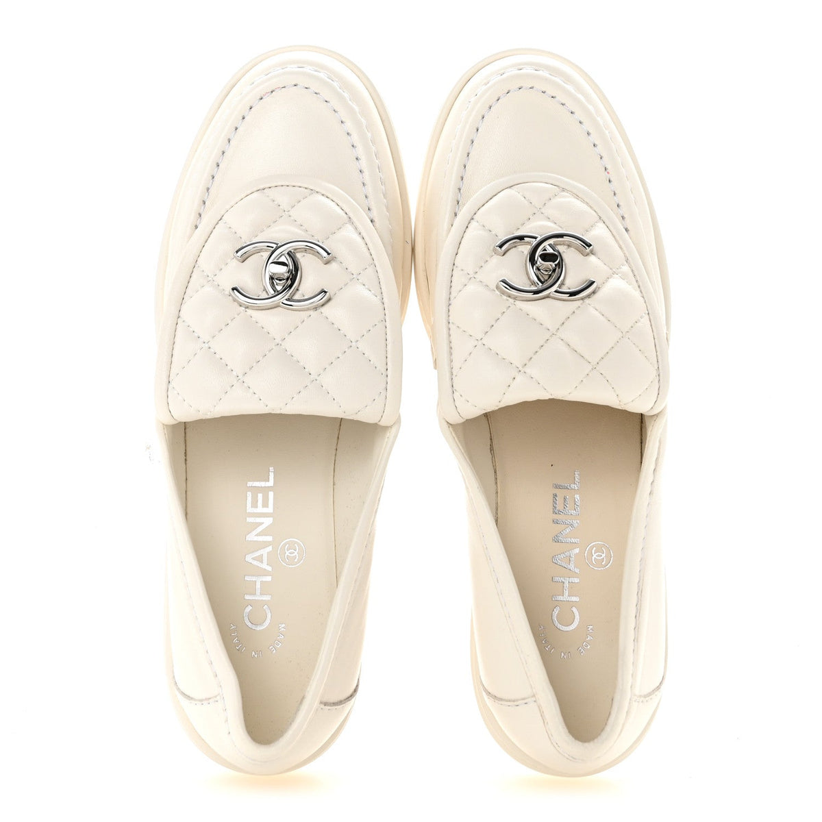 Lambskin Quilted CC Turnlock Loafers 37 White