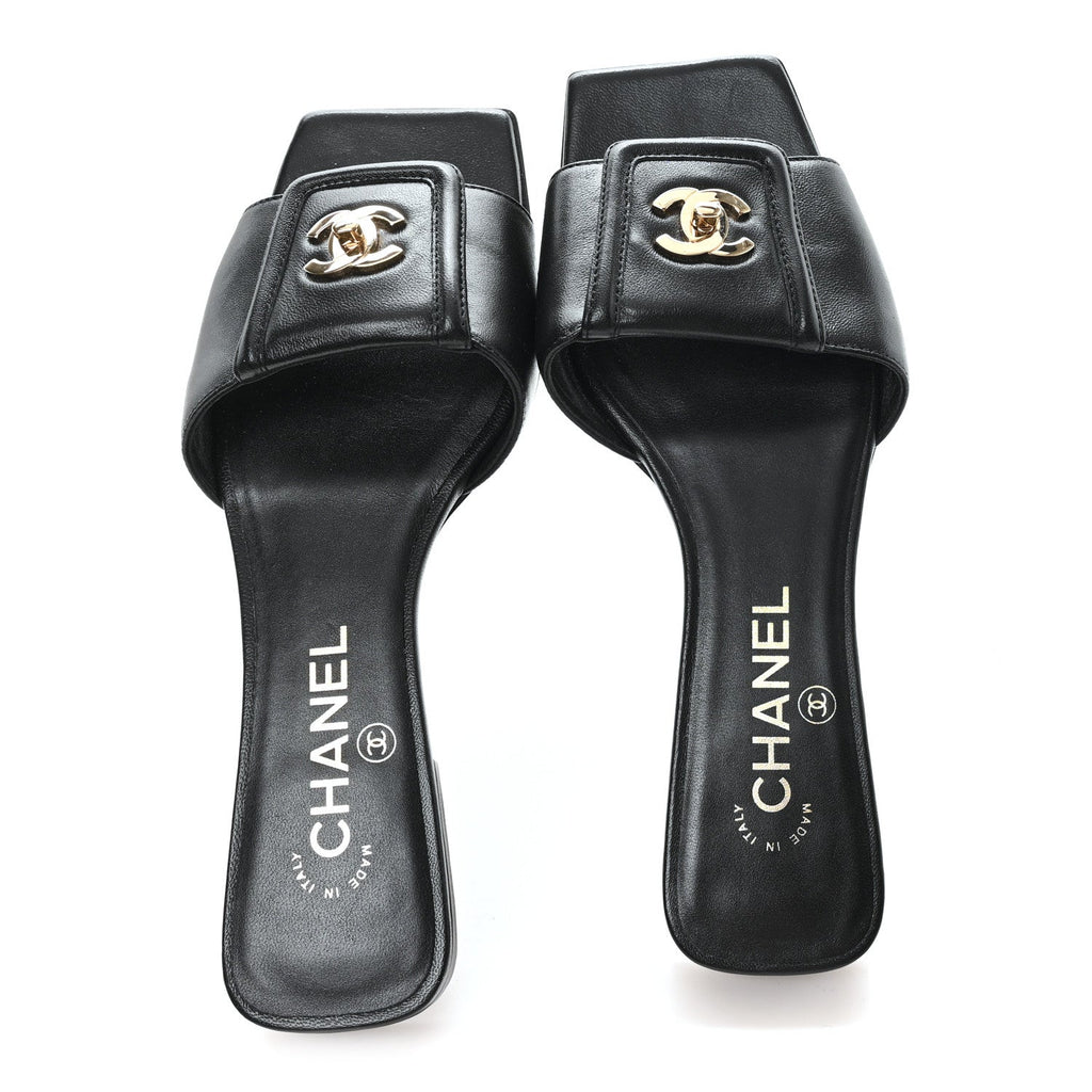 Lambskin CC Turnlock Mules 36.5 Black