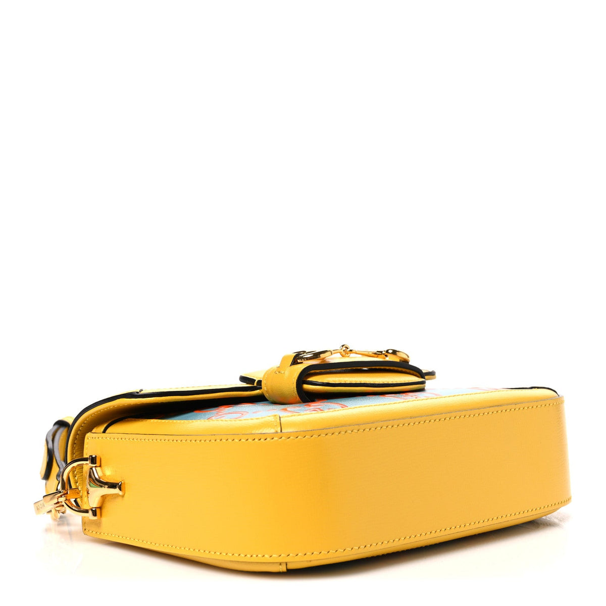 Azalea Calfskin GG Monogram Bi-Color Debossed Mini Horsebit 1955 Shoulder Bag Dusty Azure Stone Topaz Deep Orange