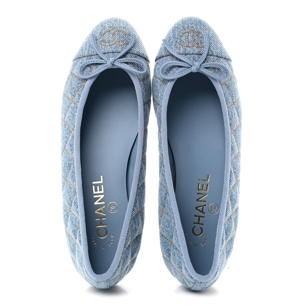 Denim Quilted CC Cap Toe Ballerina Flats 36.5 Light Blue