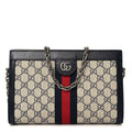 GG Supreme Monogram Textured Dollar Calfskin Web Small Ophidia Chain Shoulder Bag Beige Blue