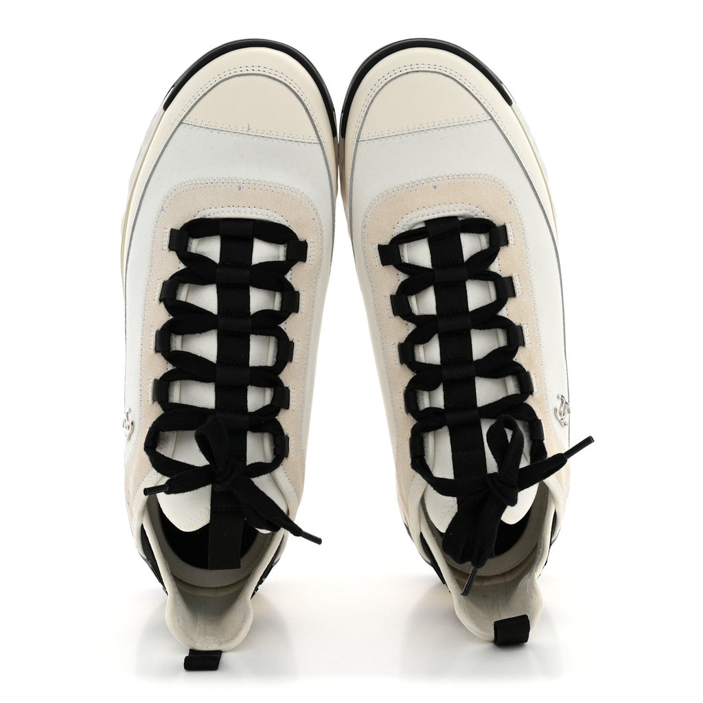 Velvet Calfskin Mixed Fibers Mens CC Sneakers 44 Ivory Black