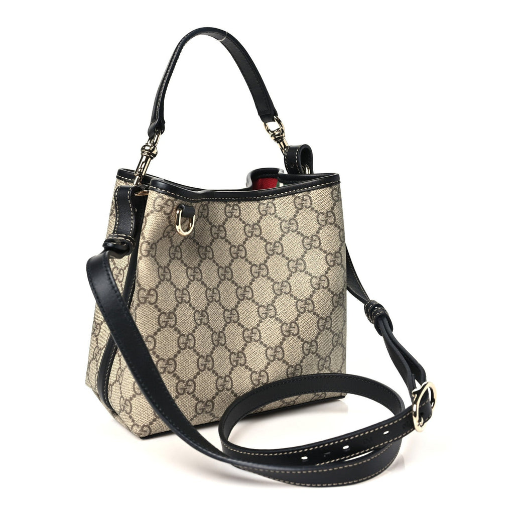 GG Supreme Monogram Emblem Mini Bucket Bag Beige Black