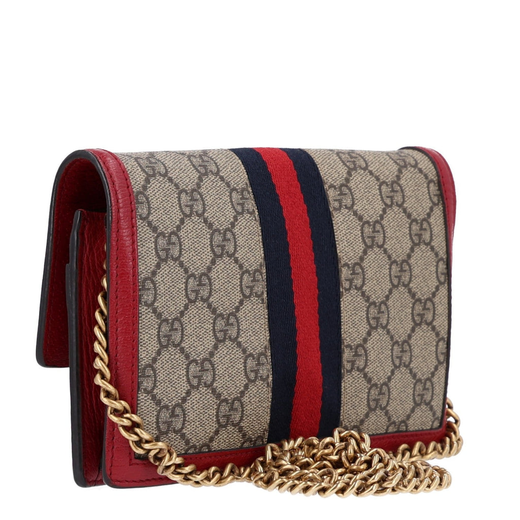 GG Supreme Monogram Web Queen Margaret Chain Wallet Red