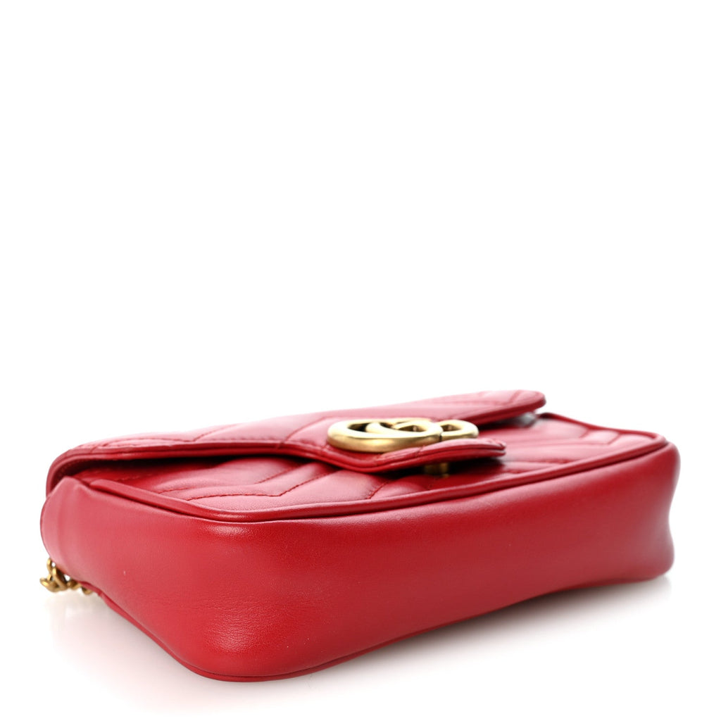 Calfskin Matelasse Super Mini GG Marmont Shoulder Bag Hibiscus Red