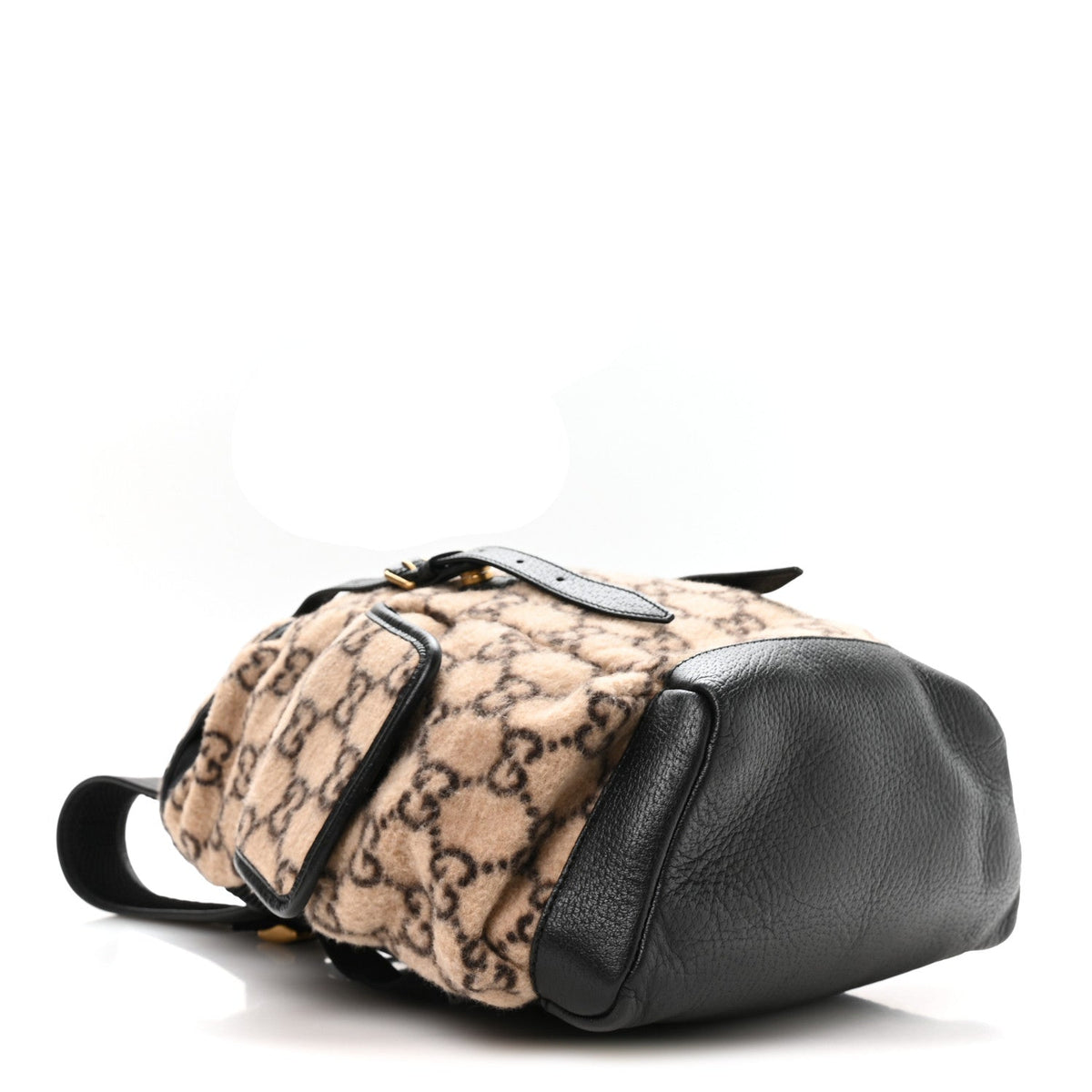 Covered Wool GG Monogram Small Double Buckle Backpack Beige Ebony Black