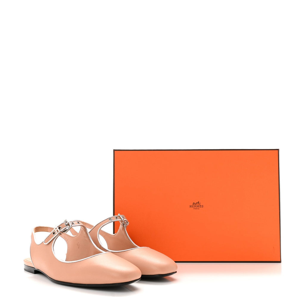 Goatskin Metallic Nappa Kleo Slingback Flats 37 Beige Perlino Gris Argente