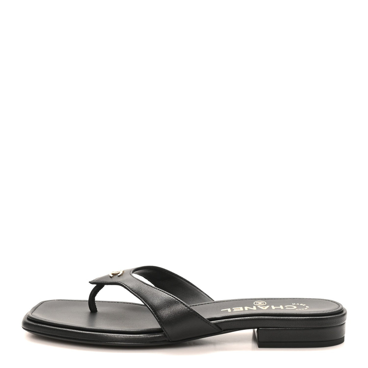 Lambskin CC Thong Sandals 37 Black