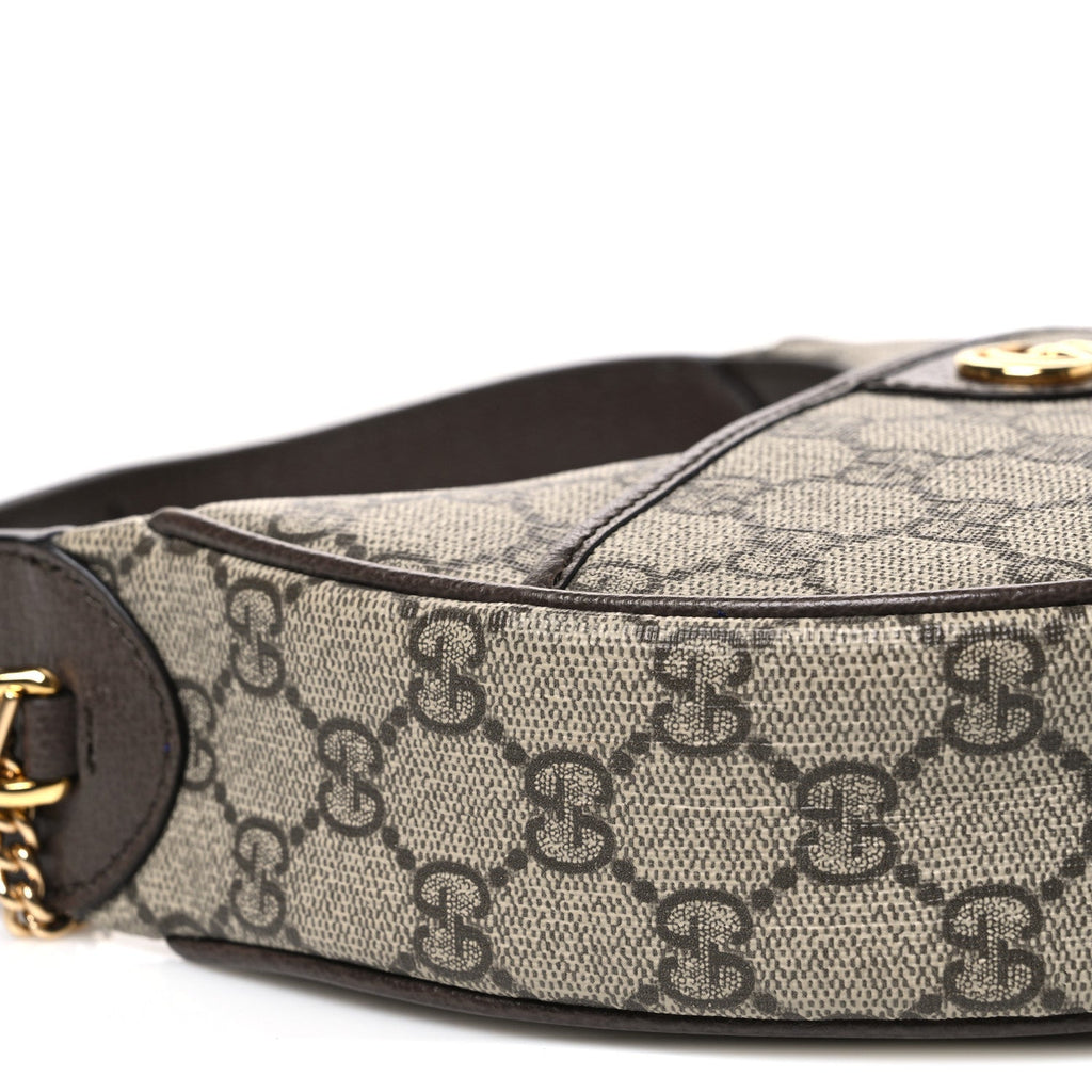 GG Supreme Monogram Textured Dollar Calfskin Small Ophidia Shoulder Bag Beige Ebony New Acero