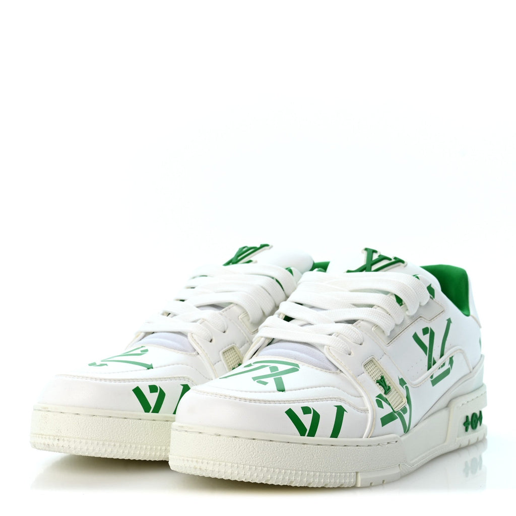 Mens LV Trainer Upcycling Sneakers 8.5 White Green
