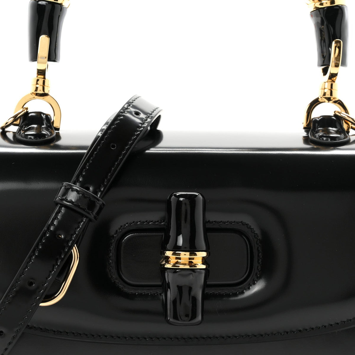 Shiny Polished Calfskin Medium Bamboo Diva Black