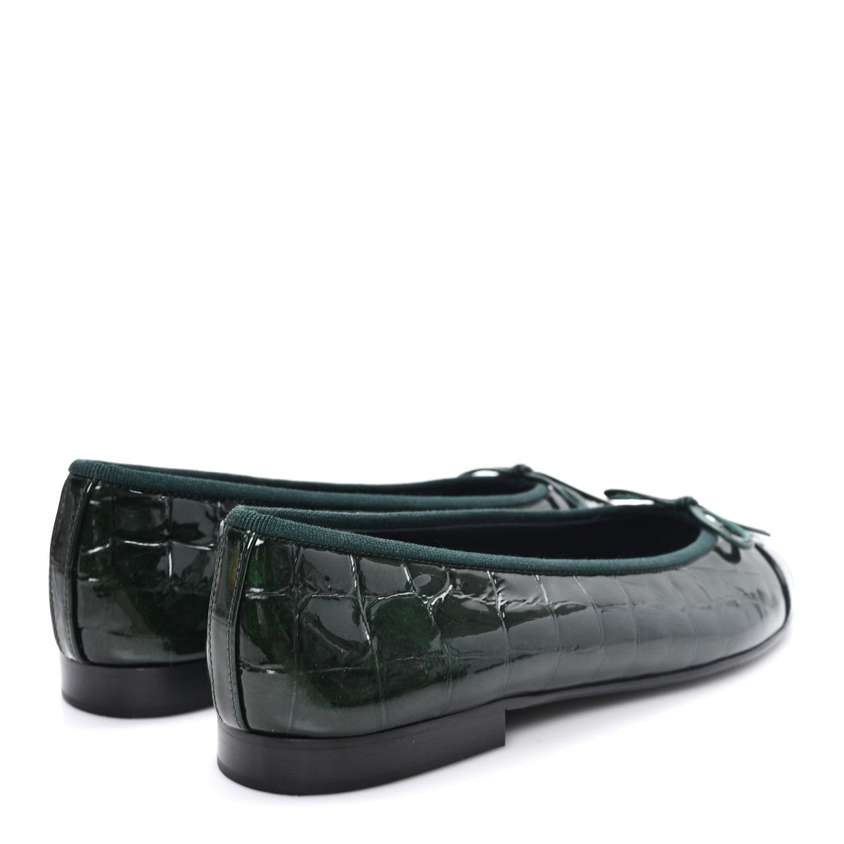 Crocodile Embossed Patent Calfskin Ballet Flats 36.5 Dark Green Black