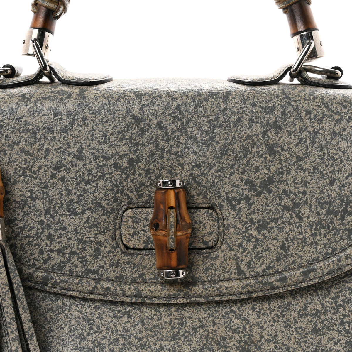 Calfskin Large New Bamboo Top Handle Bag Light Grey