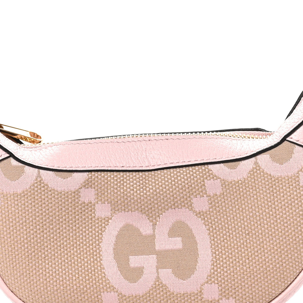 Monogram Jumbo GG Textured Dollar Calfskin Mini Ophidia Half Moon Hobo Beige Perfect Pink
