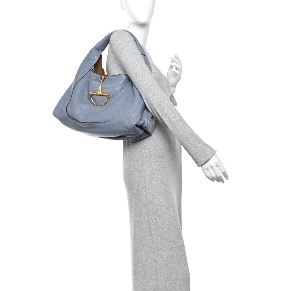 Grained Calfskin Softbit Maxi Shoulder Bag Dusty Blue