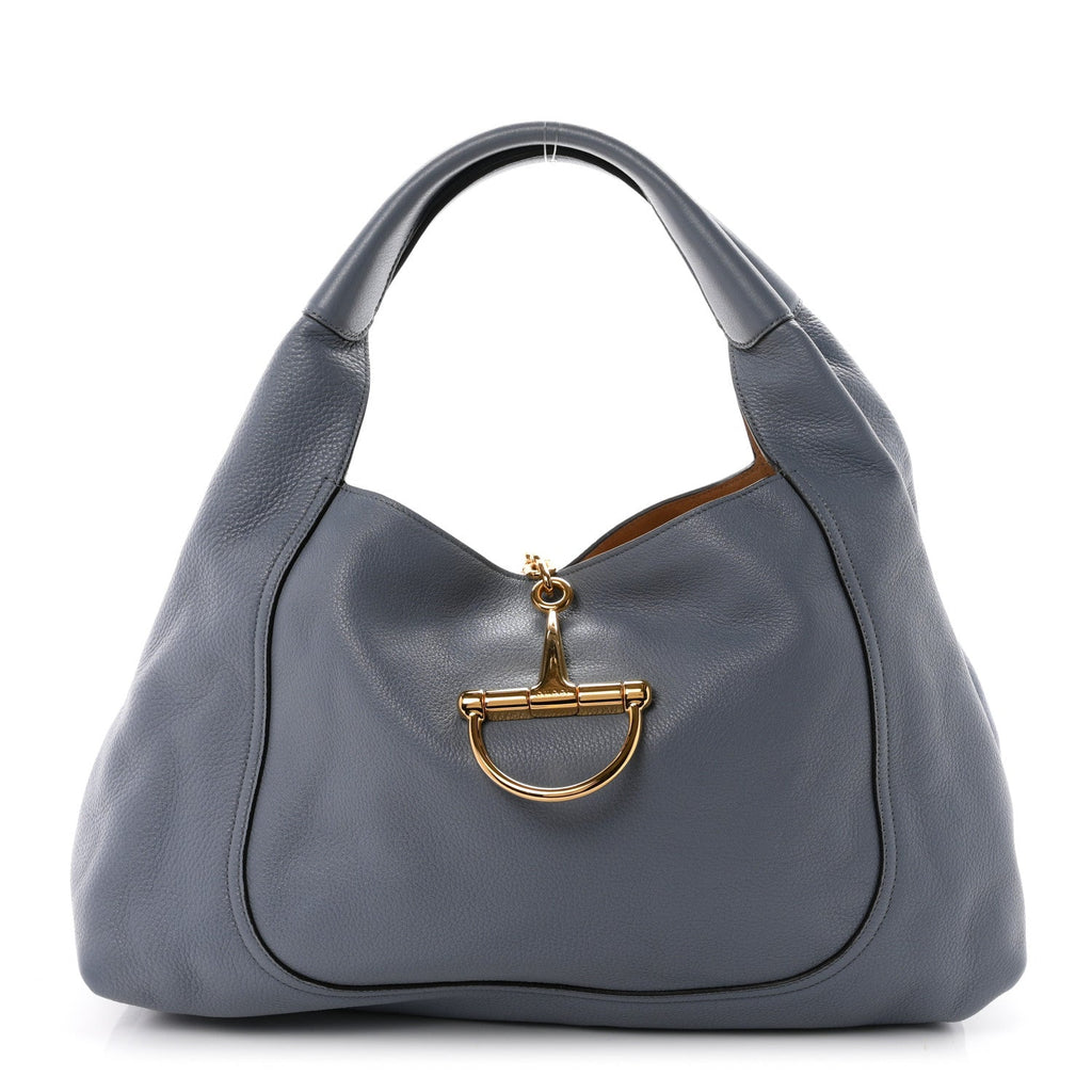 Grained Calfskin Softbit Maxi Shoulder Bag Dusty Blue