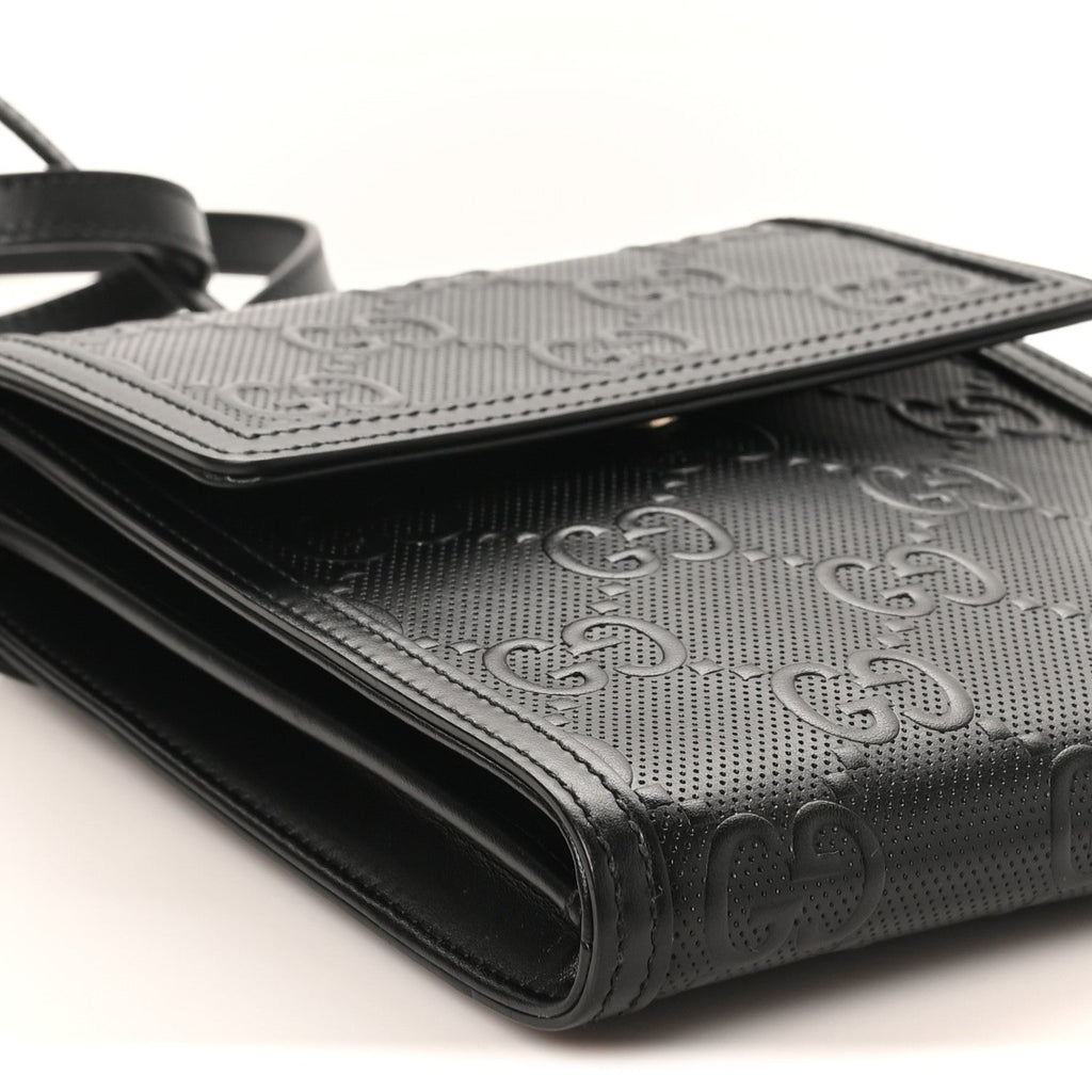 Calfskin GG Tennis Embossed Messenger Bag Black