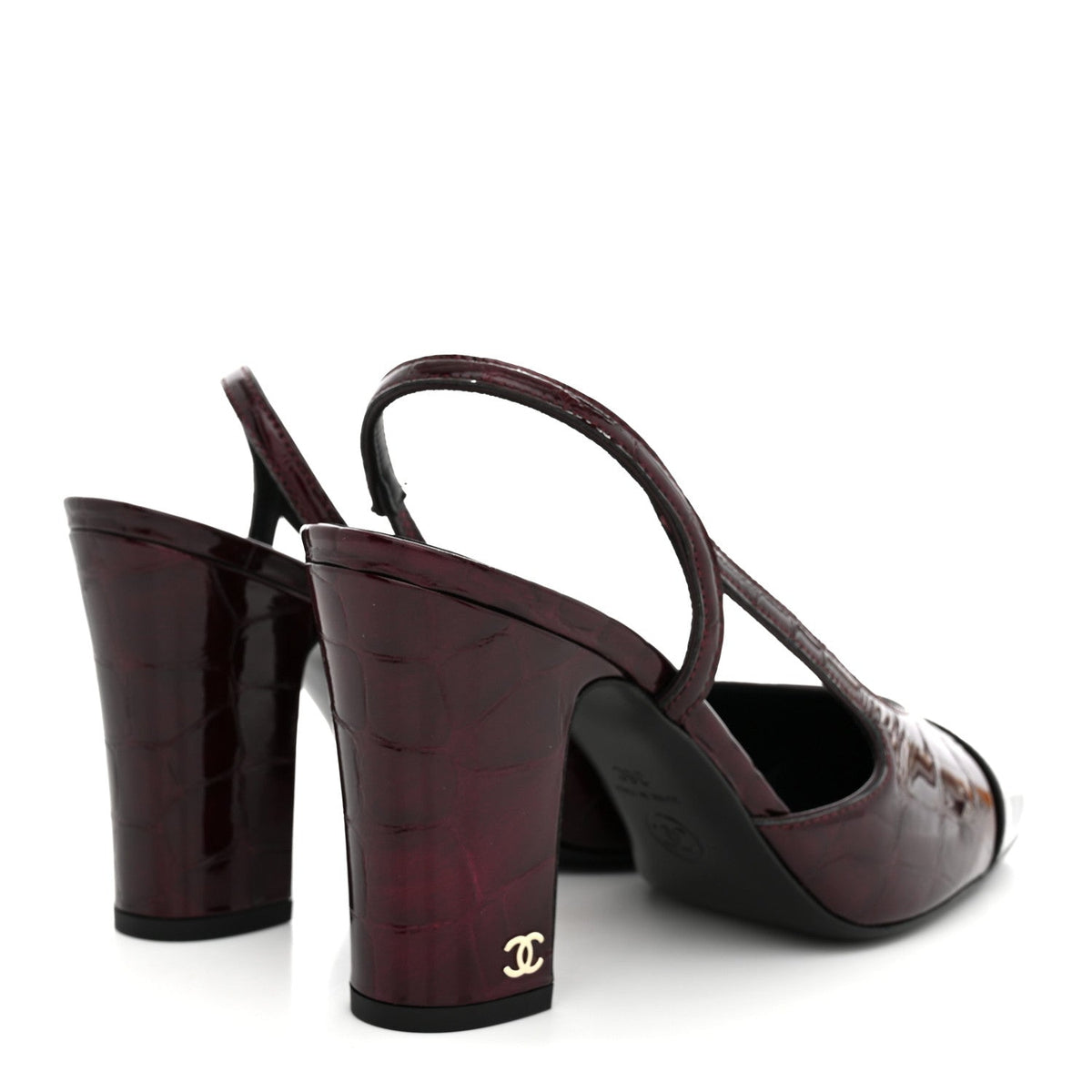 Patent Calfskin Crocodile Embossed Cap Toe CC Slingback 38 Dark Burgundy Black
