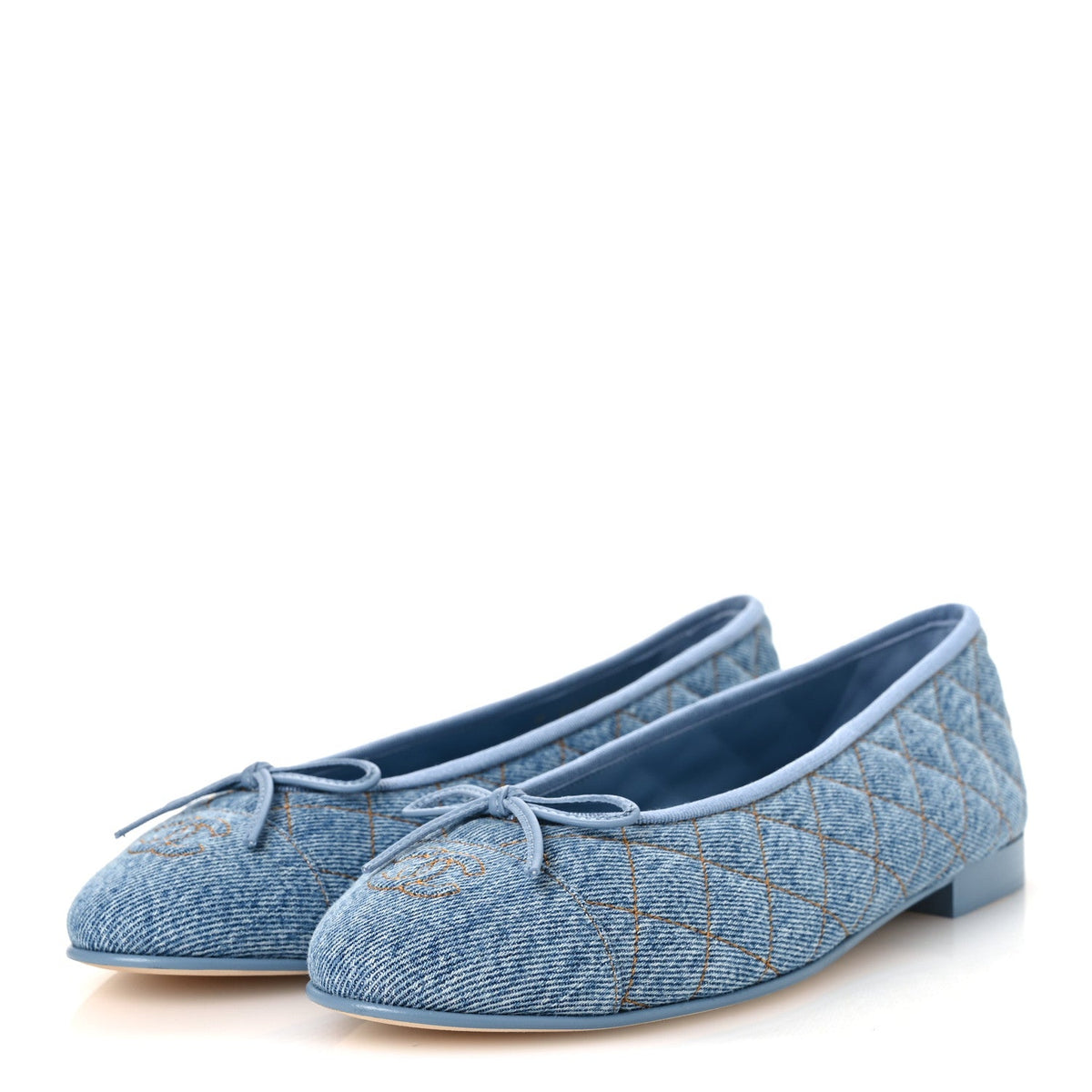 Denim Quilted CC Cap Toe Ballerina Flats 40.5 Light Blue