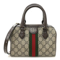 GG Supreme Monogram Textured Dollar Calfskin Web Mini Ophidia Top Handle Bag Beige Ebony New Acero