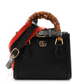 Textured Dollar Calfskin Web Mini Diana Tote Bag Black Dusty Grey