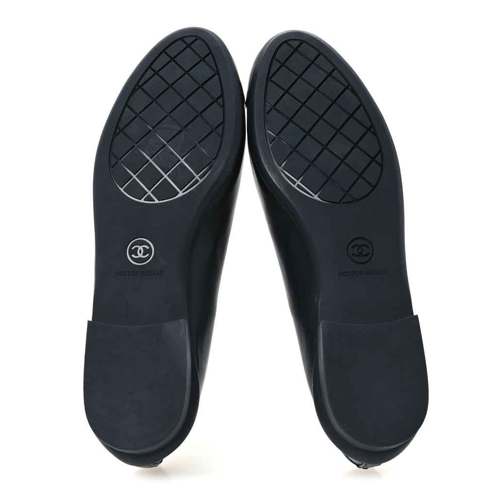 Lambskin Cap Toe CC Uniform Ballerina Flats 37 Black