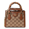 New Canvas Charisma Calfskin Crystal GG Monogram Mini Diana Tote Bag Camel Ebony