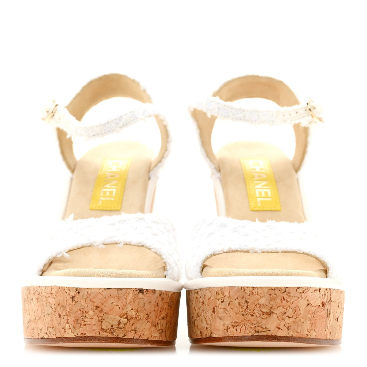 Tweed Cork CC Wedge Sandals 36.5 White