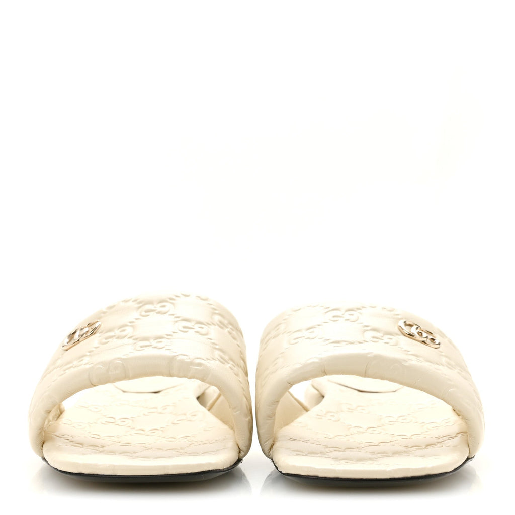 Nappa Double GG Flat Slide Sandals 38.5 New Ivoire