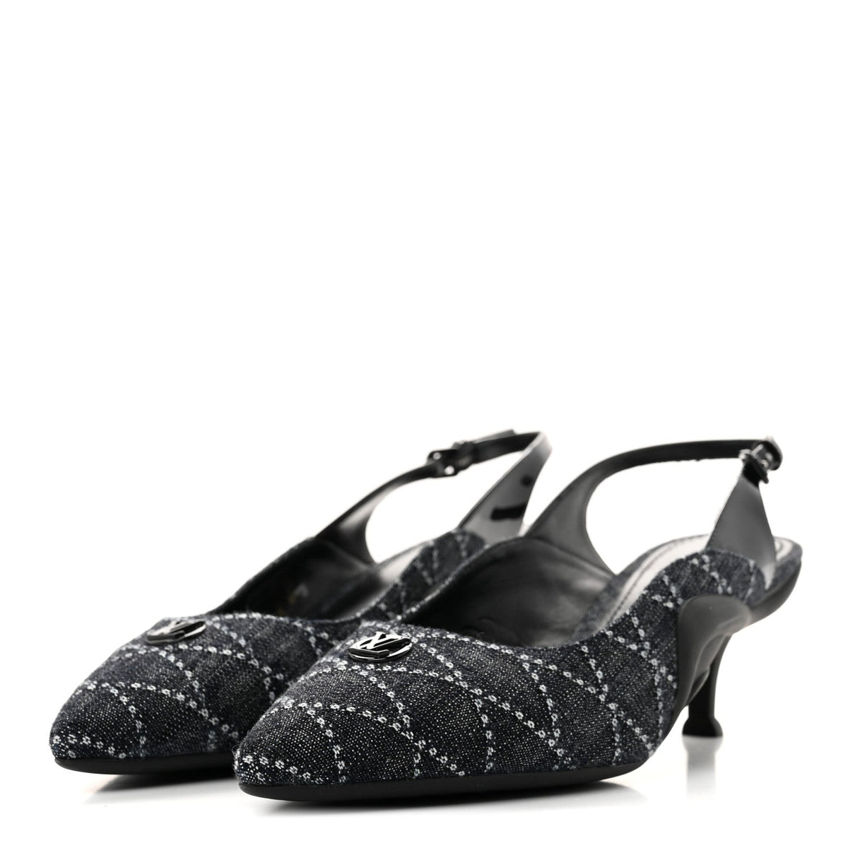 Denim Patent Archlight Low Heel Slingback Pumps 39 Black