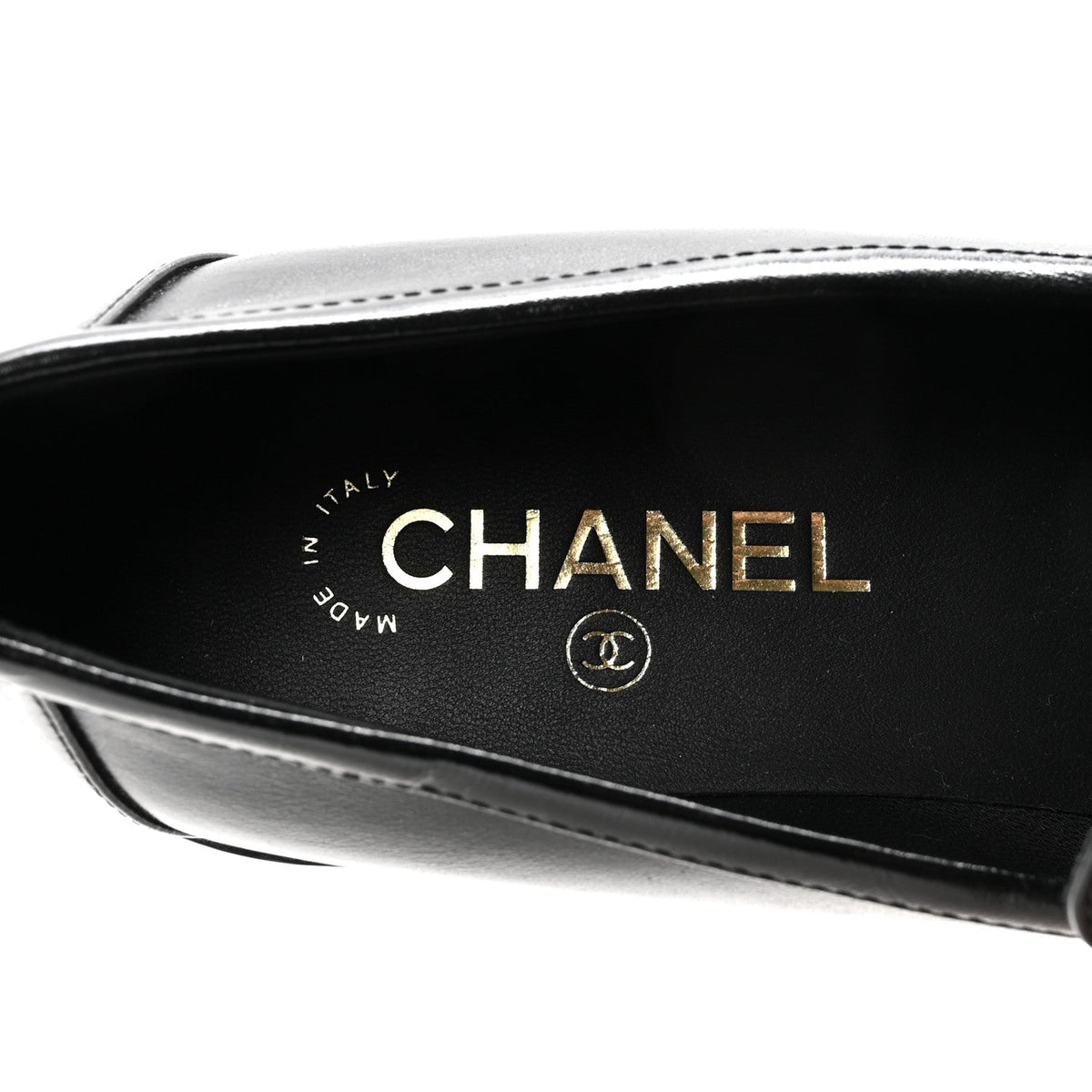 Shiny Calfskin CC Mocassin Loafers 38.5 Black