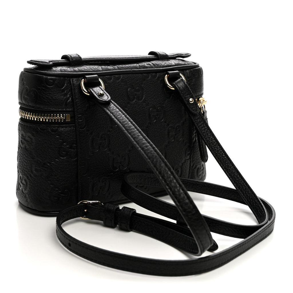 GG Calfskin Embossed Emblem Super MIni Crossbody Bag Black
