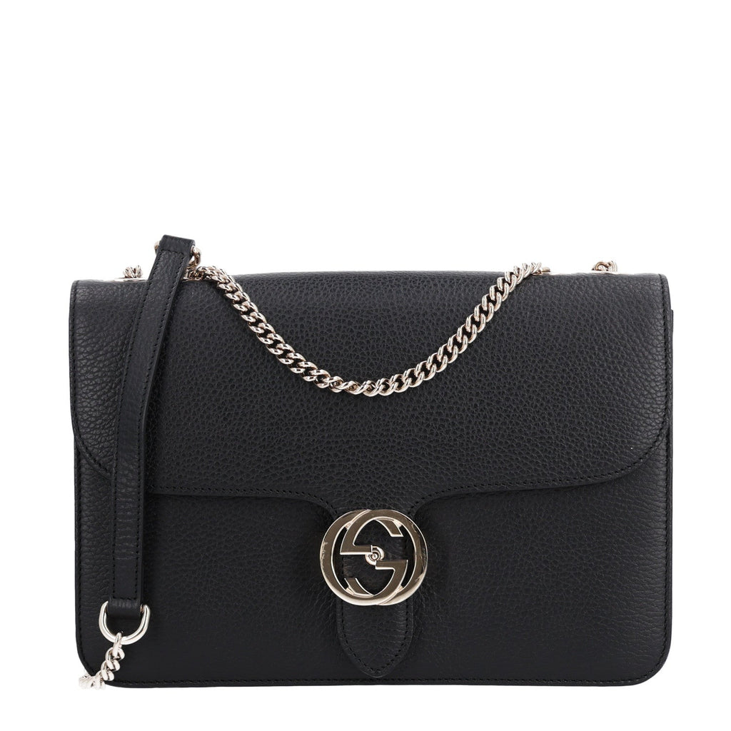 Dollar Calfskin Interlocking G Shoulder Bag Black