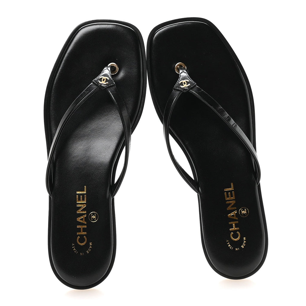 Goatskin Times Square Thong Sandals 39.5 Black