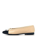 Goatskin Patent Calfskin Cap Toe CC Ballerina Flats 36 Light Beige Navy Blue
