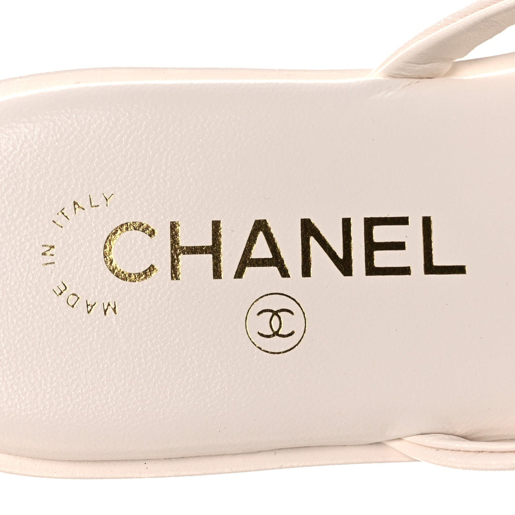 Goatskin CC Times Square Thong Sandals 38.5 Beige