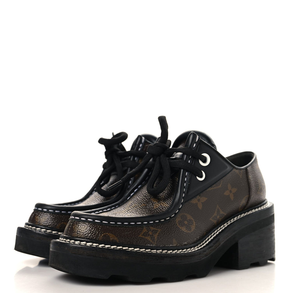 Monogram Calfskin Beaubourg Platform Derby Shoes 36 Brown