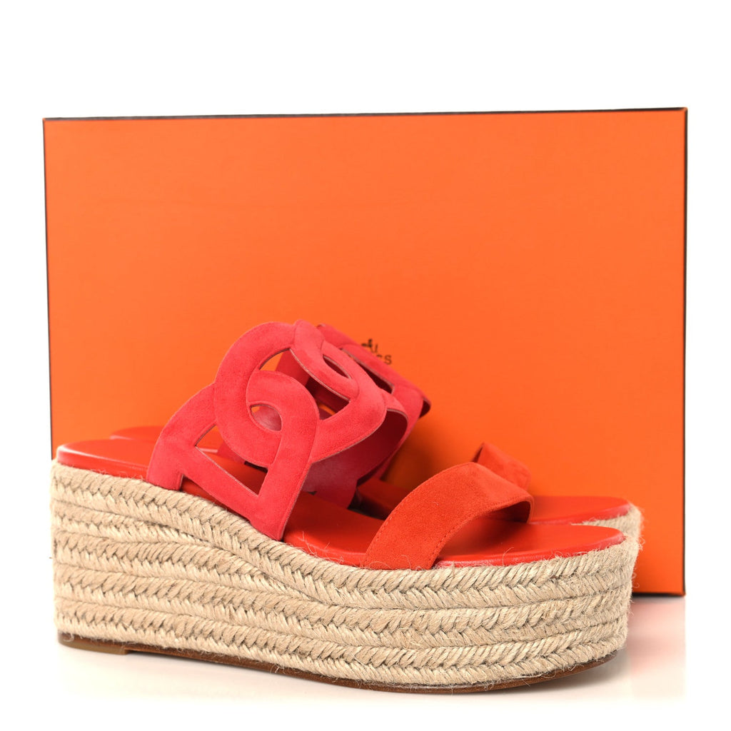 Suede Goatskin Ithea 30 Espadrille Wedge Sandals 39 Rouge Cinetique Orange Capucine