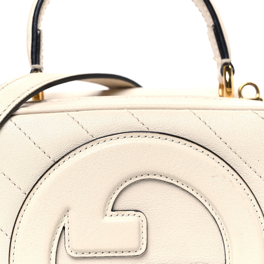Sakai Be Green Calfskin Diagonal Stitched Blondie Top Handle Bag Mystic White