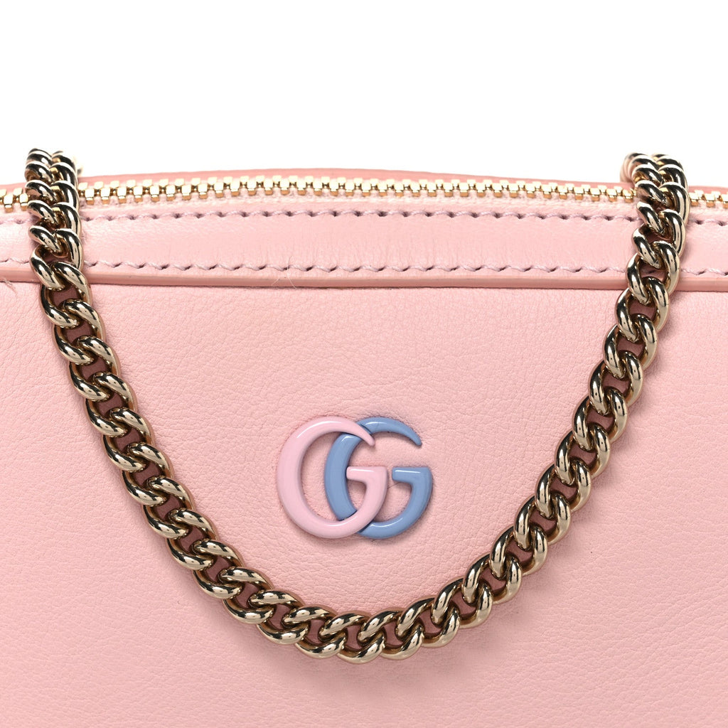 Dollar Calfskin Enamel Super Mini GG Marmont Chain Shoulder Bag Light Pink Blue