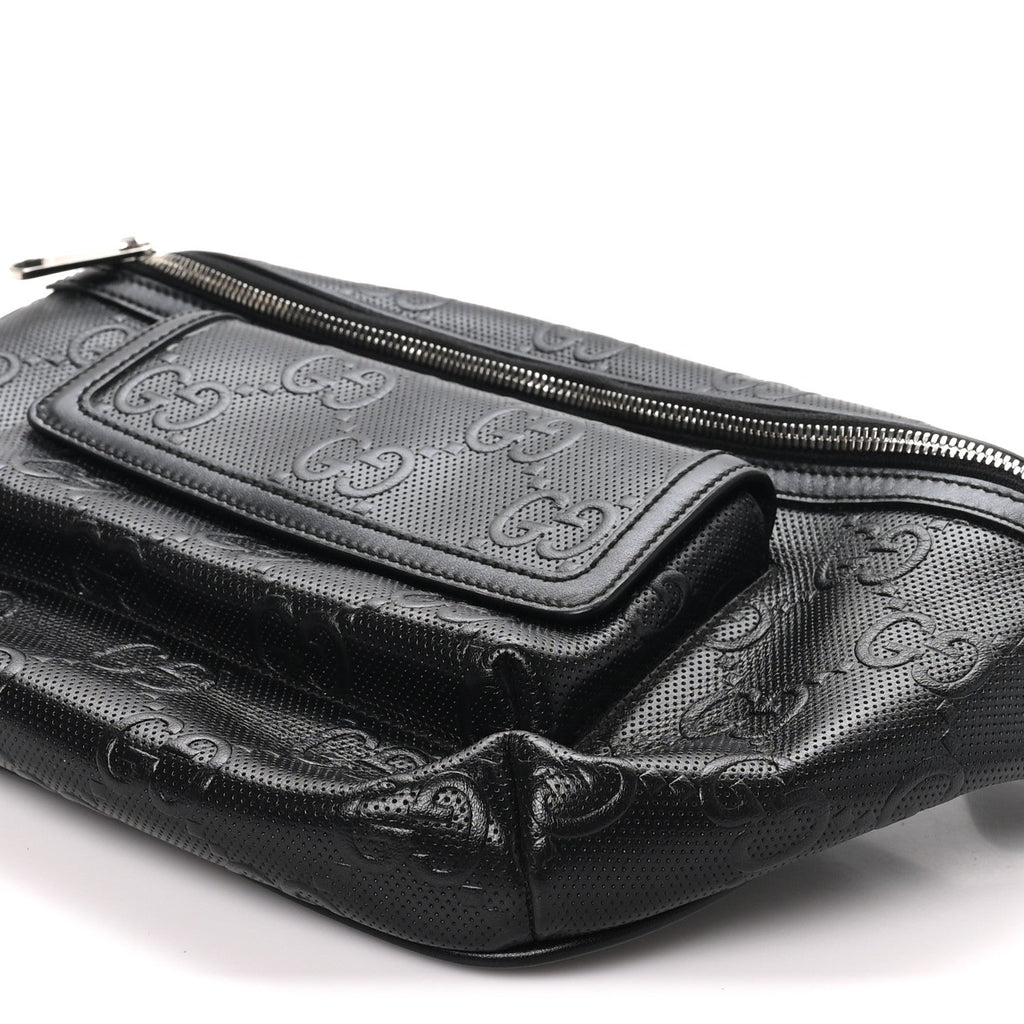 Calfskin GG Tennis Embossed Pocket Belt Bag Black