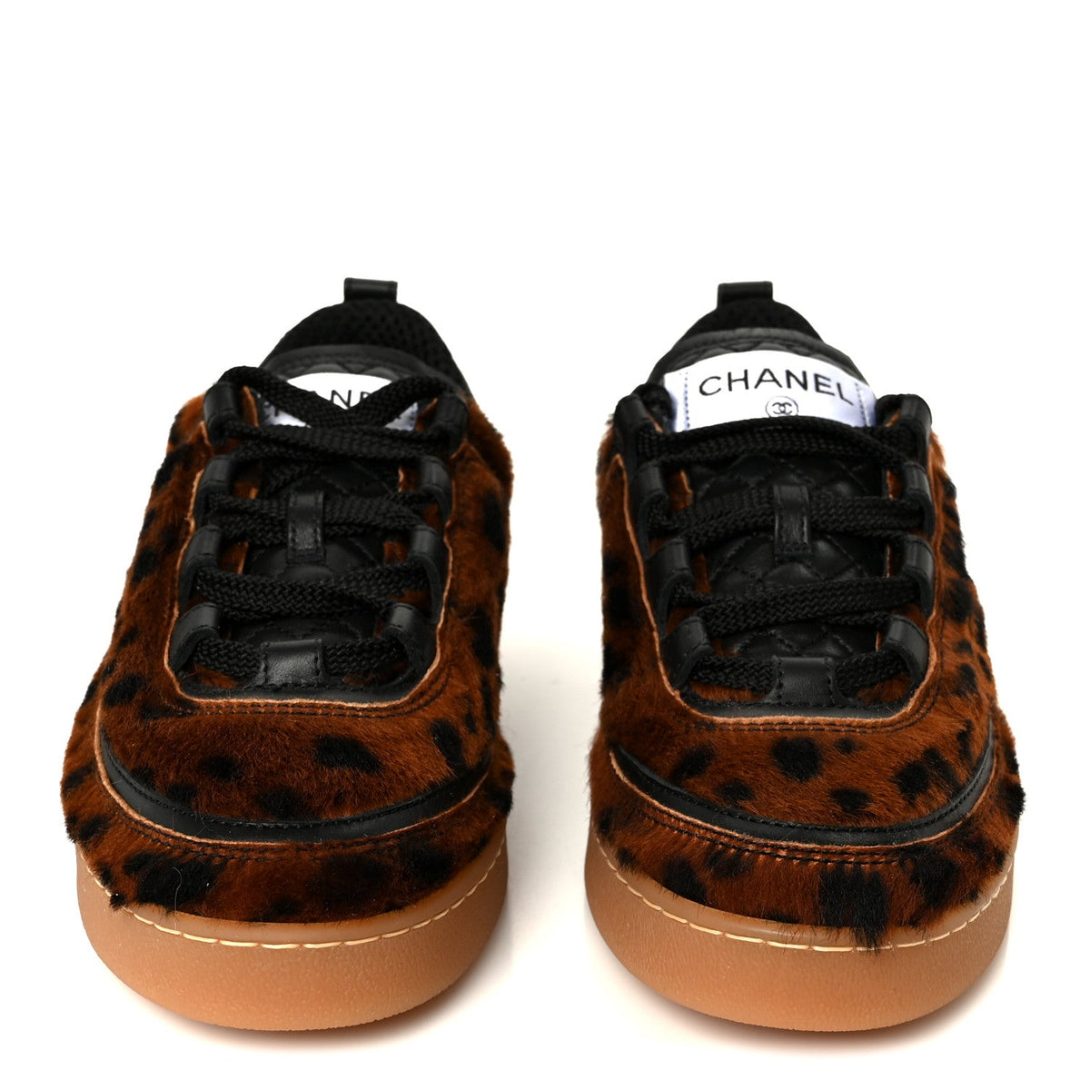 Lambskin Cheetah Print Quilted Sneakers 38 Brown Black 37 Brown Black
