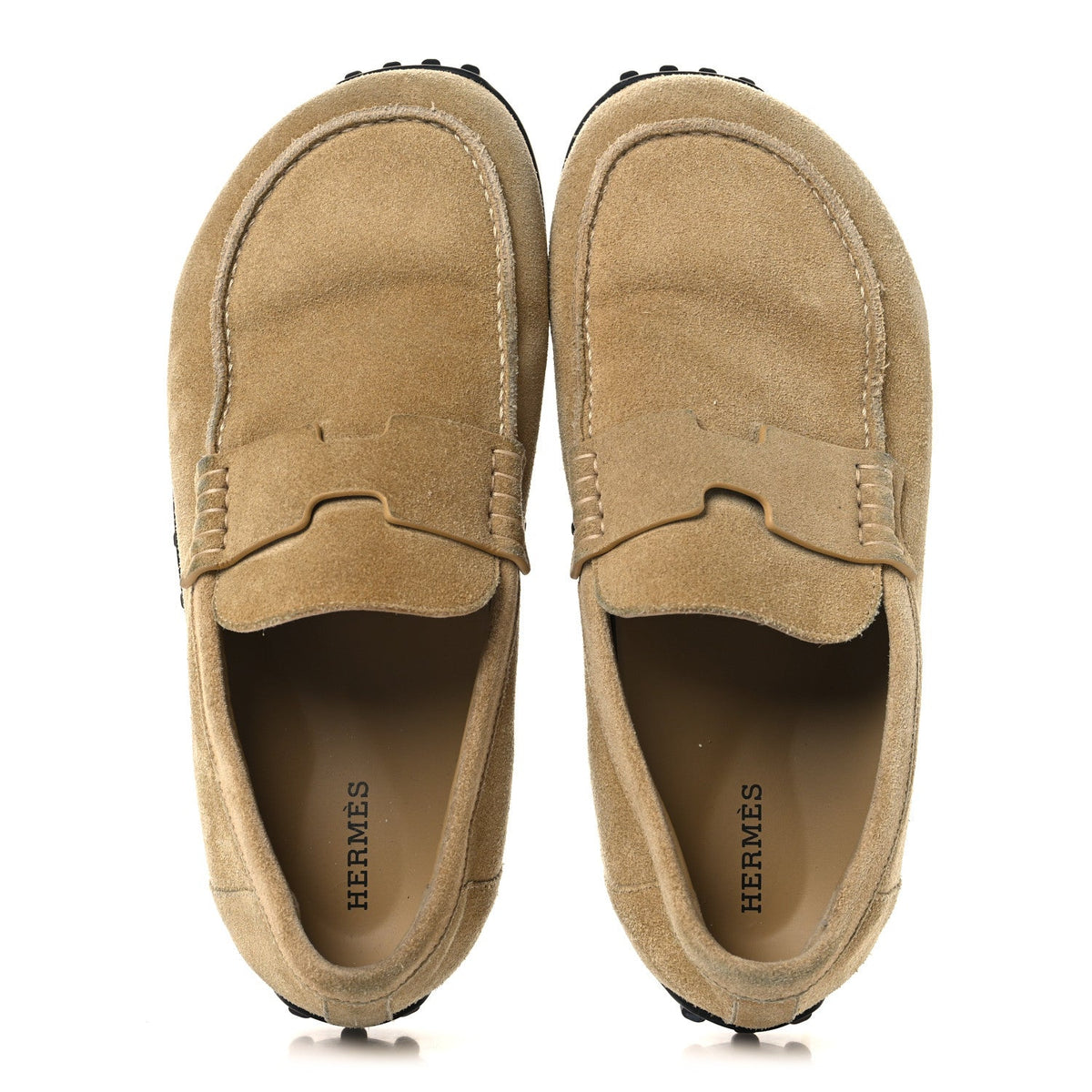 Suede Calfskin Womens Lazy Loafers 37.5 Beige Sable