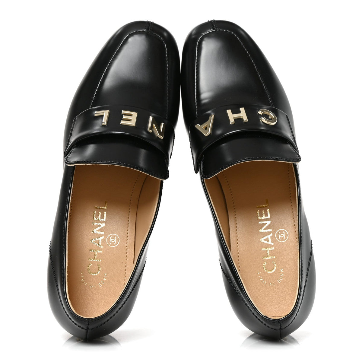 Shiny Calfskin Logo Loafers 36.5 Black