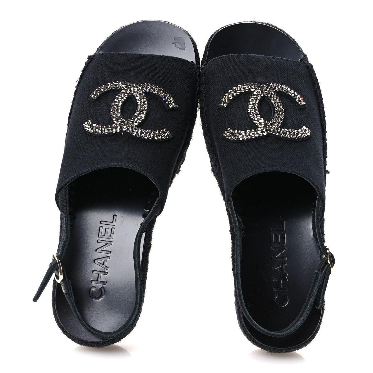 Canvas Strass CC Espadrille Slingback Sandals 38 Black