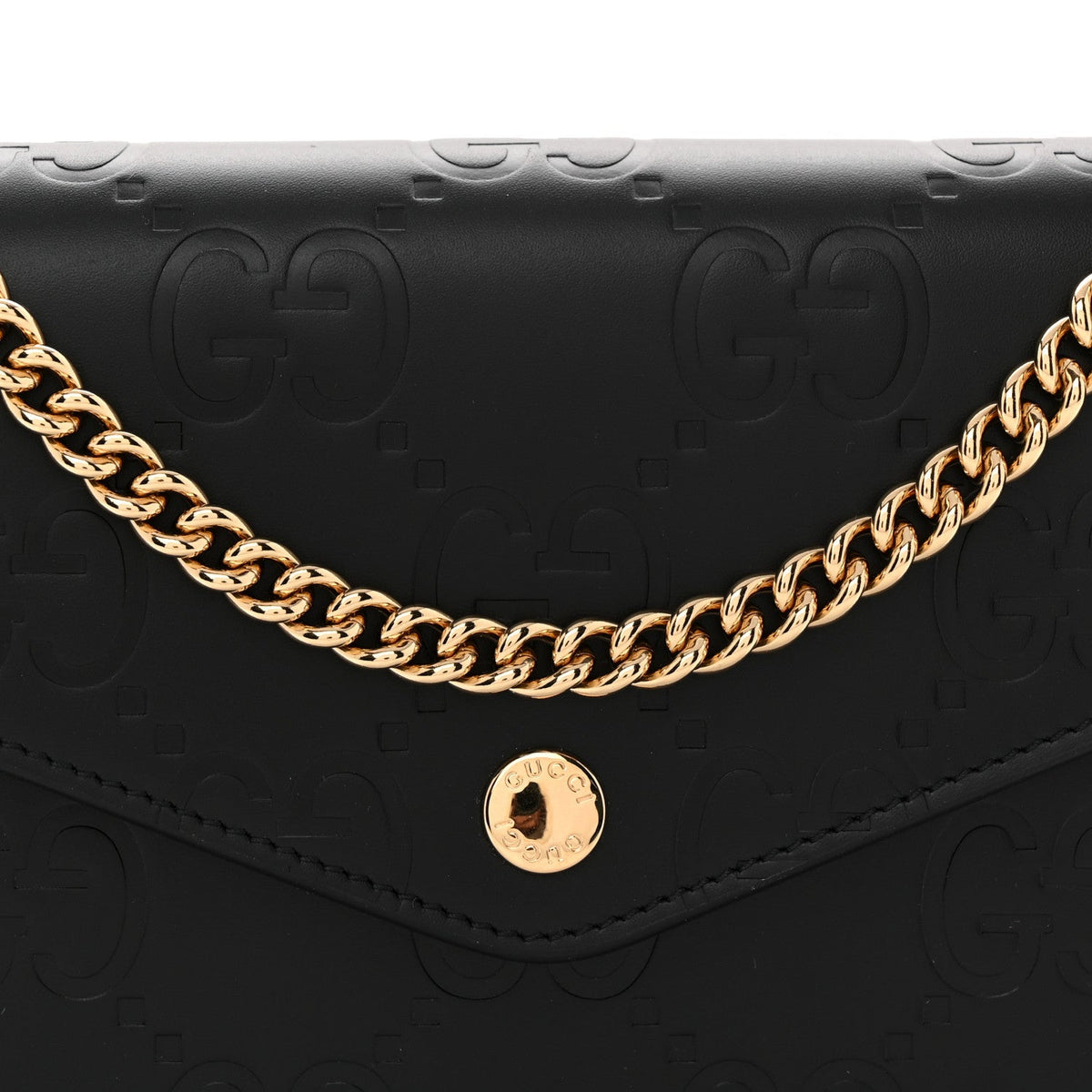 Calfskin GG Debossed Chain Wallet Black