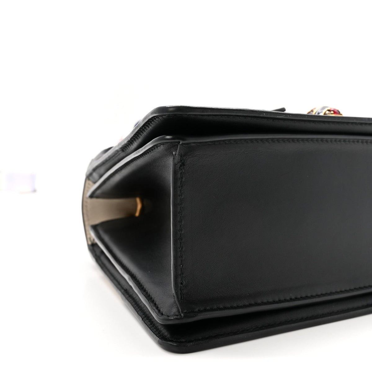 Calfskin Sylvie Web Small Queen Margaret Top Handle Bag Black White